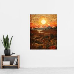 "Artery8 Wall Art Print Abstract Magical Autumn Sunset Landscape Painting Artwork Poster in Orange - Size: W24"" x H32""" - thumbnail 4