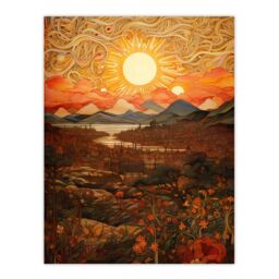 "Artery8 Wall Art Print Abstract Magical Autumn Sunset Landscape Painting Artwork Poster in Orange - Size: W24"" x H32""" - thumbnail 1