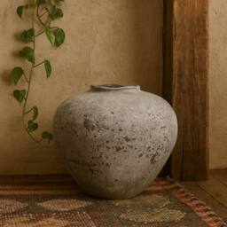 Wyld Haus Sunvale Large Weathered Stoneware Ceramic Vase in Stone