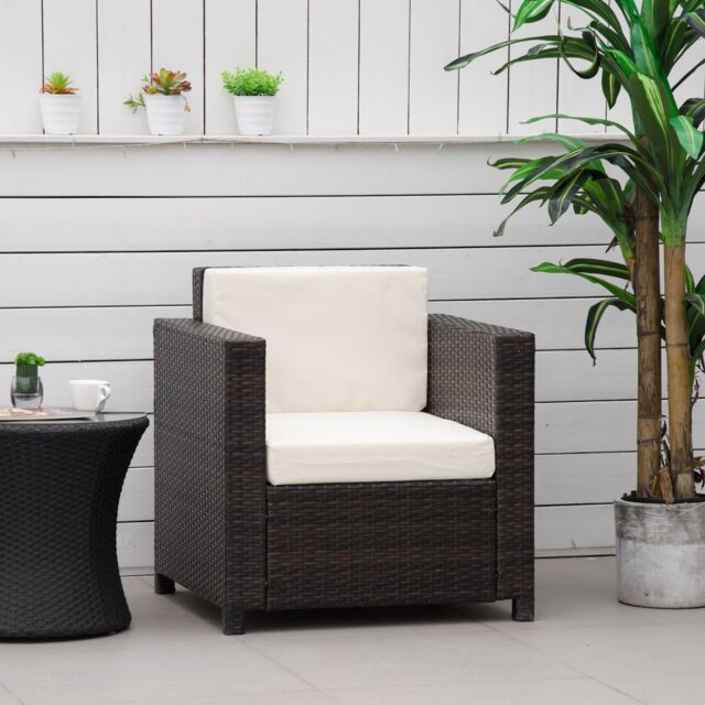 OUTSUNNY Rattan Garden Armchair, Cushioned Single Rattan Chair in Brown - image 1