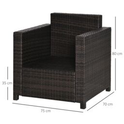 OUTSUNNY Rattan Garden Armchair, Cushioned Single Rattan Chair in Brown - thumbnail 3