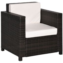 OUTSUNNY Rattan Garden Armchair, Cushioned Single Rattan Chair in Brown - thumbnail 2