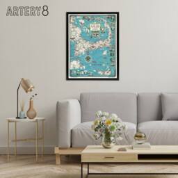 "Artery8 Map vintage Cape Cod Massachusetts Framed Canvas Wall Art Print in Blue - Size: W12"" x H16""" - thumbnail 3