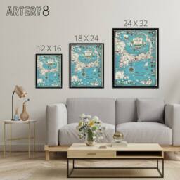 "Artery8 Map vintage Cape Cod Massachusetts Framed Canvas Wall Art Print in Blue - Size: W12"" x H16""" - thumbnail 4