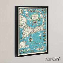 "Artery8 Map vintage Cape Cod Massachusetts Framed Canvas Wall Art Print in Blue - Size: W12"" x H16""" - thumbnail 2