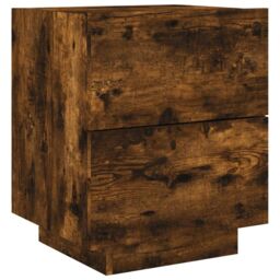 Berkfield Home Bedside Cabinets with LED Lights 2 pcs Smoked Oak Engineered Wood in Brown - thumbnail 6