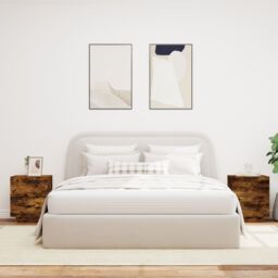 Berkfield Home Bedside Cabinets with LED Lights 2 pcs Smoked Oak Engineered Wood in Brown - thumbnail 3