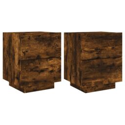 Berkfield Home Bedside Cabinets with LED Lights 2 pcs Smoked Oak Engineered Wood in Brown - thumbnail 2