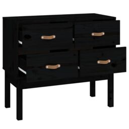Berkfield Home Console Cabinet Black 90x40x78 cm Solid Wood Pine - Size: 90 x 40 x 78 cm - thumbnail 4