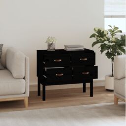 Berkfield Home Console Cabinet Black 90x40x78 cm Solid Wood Pine - Size: 90 x 40 x 78 cm - thumbnail 6