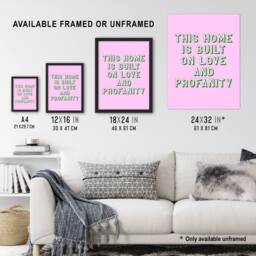 Artery8 Home Built On Love & Profanity Pink Funny Framed Wall Art Print - Size: A4 - thumbnail 3