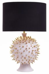 Orsina Modern Table Lamp With Gold Spikes, Black Drum Shade With Pink Globe Base, Decorative Accent Lamp - thumbnail 1