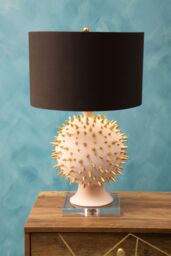 Orsina Modern Table Lamp With Gold Spikes, Black Drum Shade With Pink Globe Base, Decorative Accent Lamp - thumbnail 4