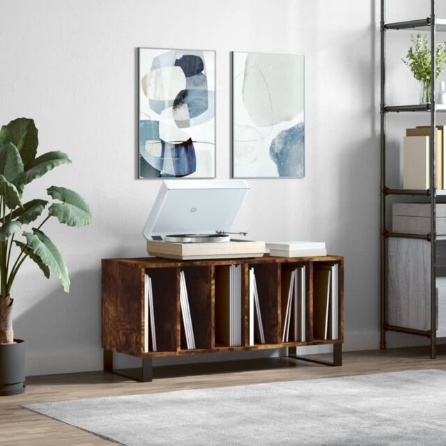 Berkfield Home Record Cabinet Smoked Oak 100x38x48 cm Engineered Wood in Brown - Size: 100 x 38 x 48 cm - image 1