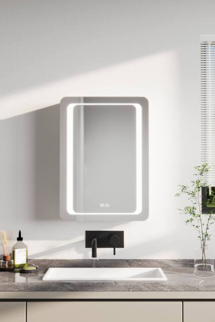 H&O Direct Smart Rectangle Wall Mounted LED Bathroom Mirror Cabinet in Silver - image 1