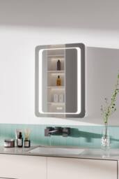 H&O Direct Smart Rectangle Wall Mounted LED Bathroom Mirror Cabinet in Silver - thumbnail 3