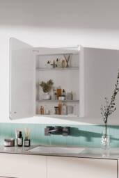 H&O Direct Smart Rectangle Wall Mounted LED Bathroom Mirror Cabinet in Silver - thumbnail 2