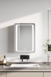H&O Direct Smart Rectangle Wall Mounted LED Bathroom Mirror Cabinet in Silver