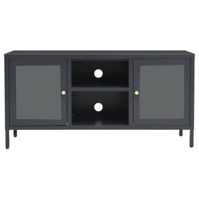 Berkfield Home TV Cabinet Anthracite 105x35x52 cm Steel & Glass in Charcoal - Size: 105 x 35 x 52 cm - image 1