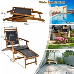 Costway Folding Acacia Wood Lounge Chair with Retractable Footrest in Dark Brown - thumbnail 2