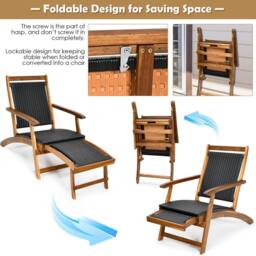 Costway Folding Acacia Wood Lounge Chair with Retractable Footrest in Dark Brown - thumbnail 5