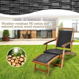 Costway Folding Acacia Wood Lounge Chair with Retractable Footrest in Dark Brown - thumbnail 6