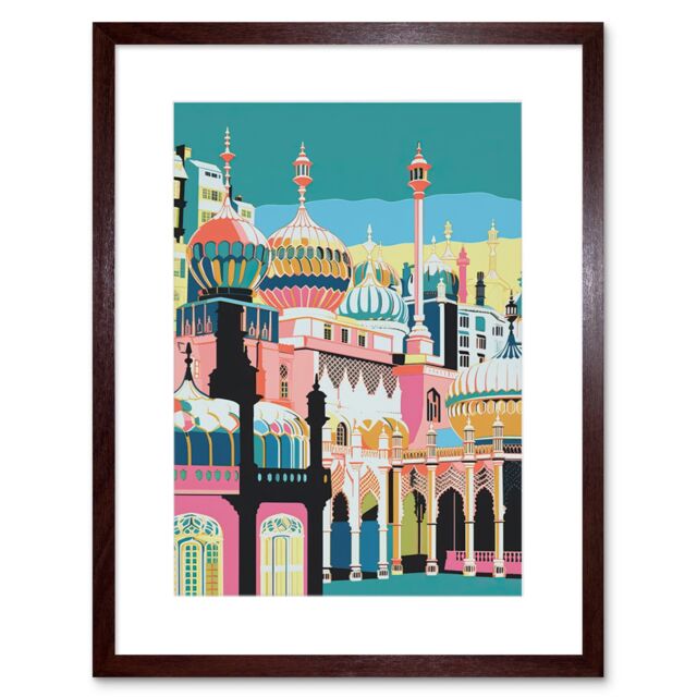 "Artery8 Wall Art Print Brighton Royal Pavilion Multicoloured Architecture Artwork Framed 9X7 Inch in Brown - Size: W7"" x H9""" - image 1