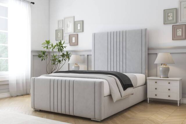"Comfort Beds Royal Plush Bed Frame - 50"" Upholstered Headboard in Silver - Size: Super King" - image 1