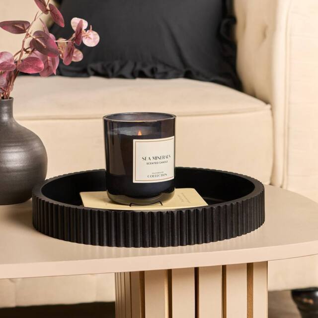 OHS Ribbed Round Decorative Tray Table Organiser Countertop Storage in Black - image 1