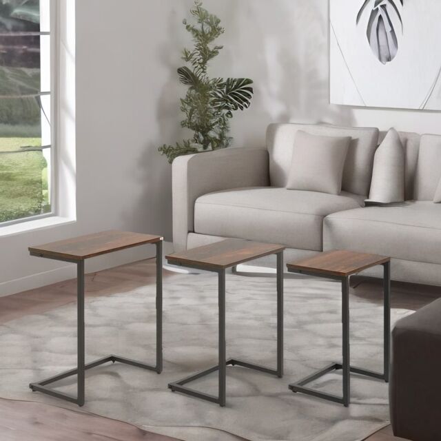 Rafaelo Mobilia 3 PC C-Shaped Nesting Tables Living Room Furniture in Brown - image 1