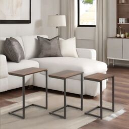 Rafaelo Mobilia 3 PC C-Shaped Nesting Tables Living Room Furniture in Brown - thumbnail 4