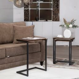 Rafaelo Mobilia 3 PC C-Shaped Nesting Tables Living Room Furniture in Brown - thumbnail 2
