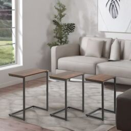 Rafaelo Mobilia 3 PC C-Shaped Nesting Tables Living Room Furniture in Brown