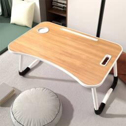 Havendro Walnut Folding Laptop Bed Table Cup Holder Lap Standing Desk Tray in Brown - thumbnail 3