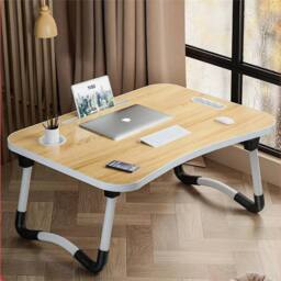 Havendro Walnut Folding Laptop Bed Table Cup Holder Lap Standing Desk Tray in Brown - thumbnail 4
