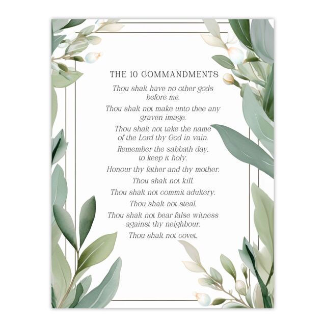 "Artery8 Wall Art Print The 10 Ten Commandments Green Exodus Faith Bible Quote Poster - Size: W24"" x H32""" - image 1