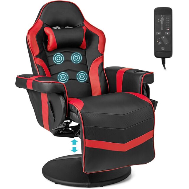 Gymax Gaming Chair Massage Swivel Gaming Recliner With Adjustable Height in Red - image 1