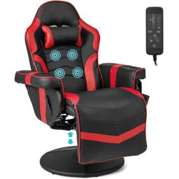 Gymax Gaming Chair Massage Swivel Gaming Recliner With Adjustable Height in Red - thumbnail 1