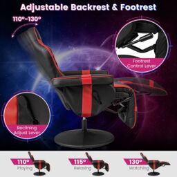 Gymax Gaming Chair Massage Swivel Gaming Recliner With Adjustable Height in Red - thumbnail 9