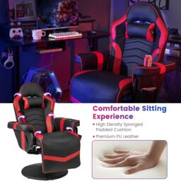 Gymax Gaming Chair Massage Swivel Gaming Recliner With Adjustable Height in Red - thumbnail 7