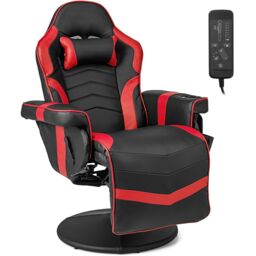 Gymax Gaming Chair Massage Swivel Gaming Recliner With Adjustable Height in Red - thumbnail 2