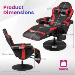 Gymax Gaming Chair Massage Swivel Gaming Recliner With Adjustable Height in Red - thumbnail 3
