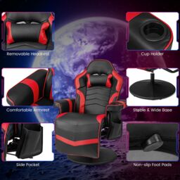 Gymax Gaming Chair Massage Swivel Gaming Recliner With Adjustable Height in Red - thumbnail 6