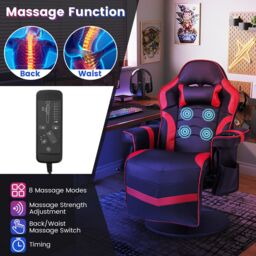 Gymax Gaming Chair Massage Swivel Gaming Recliner With Adjustable Height in Red - thumbnail 8