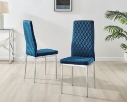 FurnitureboxUK Atlanta White High Gloss & Chrome 4 Seater Dining Table with X Shaped Legs & 4 Soft Velvet Milan Chairs in Navy - thumbnail 4