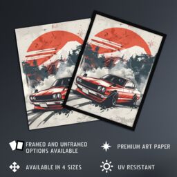 "Artery8 Retro Vintage Sportscar Classic Japanese Red Sky Wall Art Print - Size: W24"" x H32""" - thumbnail 2