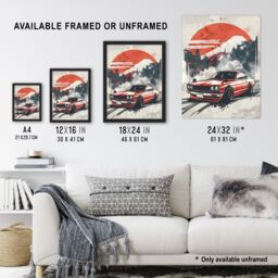 "Artery8 Retro Vintage Sportscar Classic Japanese Red Sky Wall Art Print - Size: W24"" x H32""" - thumbnail 3