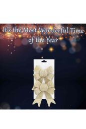 VFM e-Store Tinsel Bows Christmas Decoration X 2 13cm x 17cm x 4. 5cm Champagne in Ivory - Size: 13 cm x 17 cm - thumbnail 3