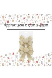 VFM e-Store Tinsel Bows Christmas Decoration X 2 13cm x 17cm x 4. 5cm Champagne in Ivory - Size: 13 cm x 17 cm - thumbnail 2