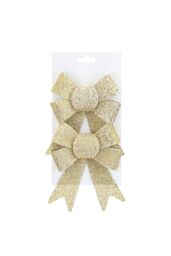 VFM e-Store Tinsel Bows Christmas Decoration X 2 13cm x 17cm x 4. 5cm Champagne in Ivory - Size: 13 cm x 17 cm - thumbnail 1